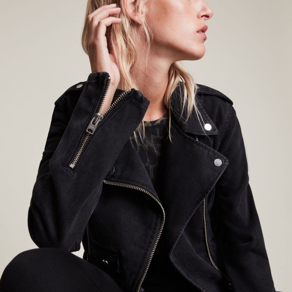 COPY - All Saints Balfern Cropped Denim Biker in Washed Black *PLEASE READ DESC…